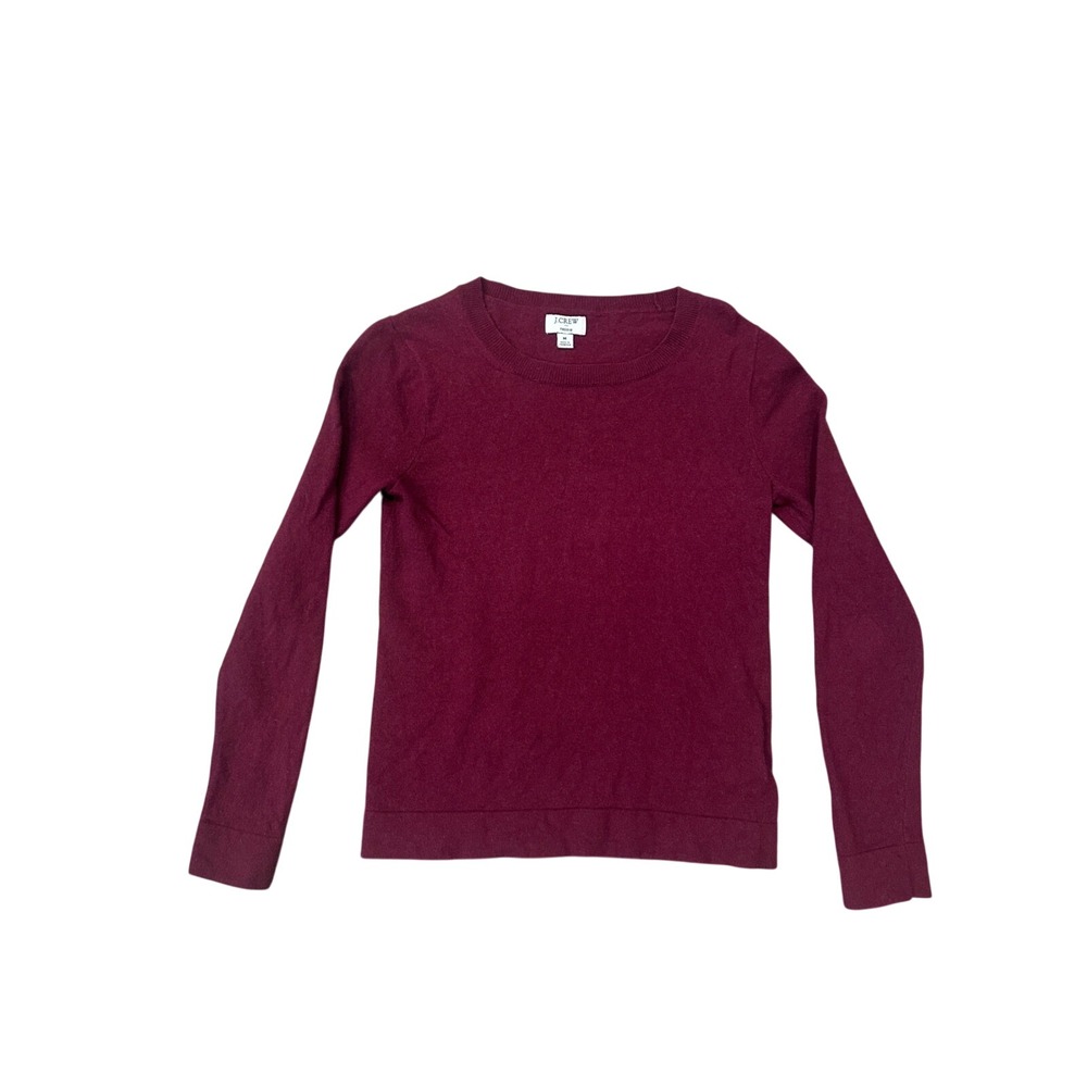 J Crew Teddie Sweater merino wool blend Maroon Crew Neck Long Womens size M